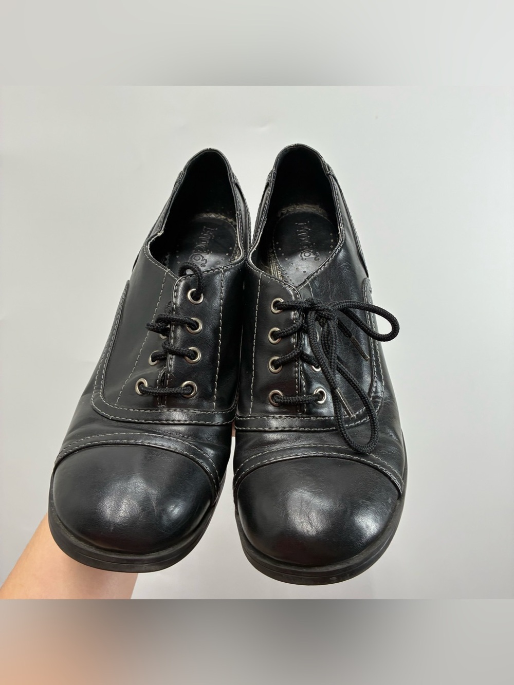 Vintage Y2K Mudd 9.5 9 1/2 Chunky Black Heel Oxfords Lace Up Heel Goth Emo Punk
